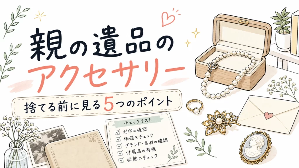 親の遺品のアクセサリーを捨てる前に確認する5つのポイントの手描きイラスト