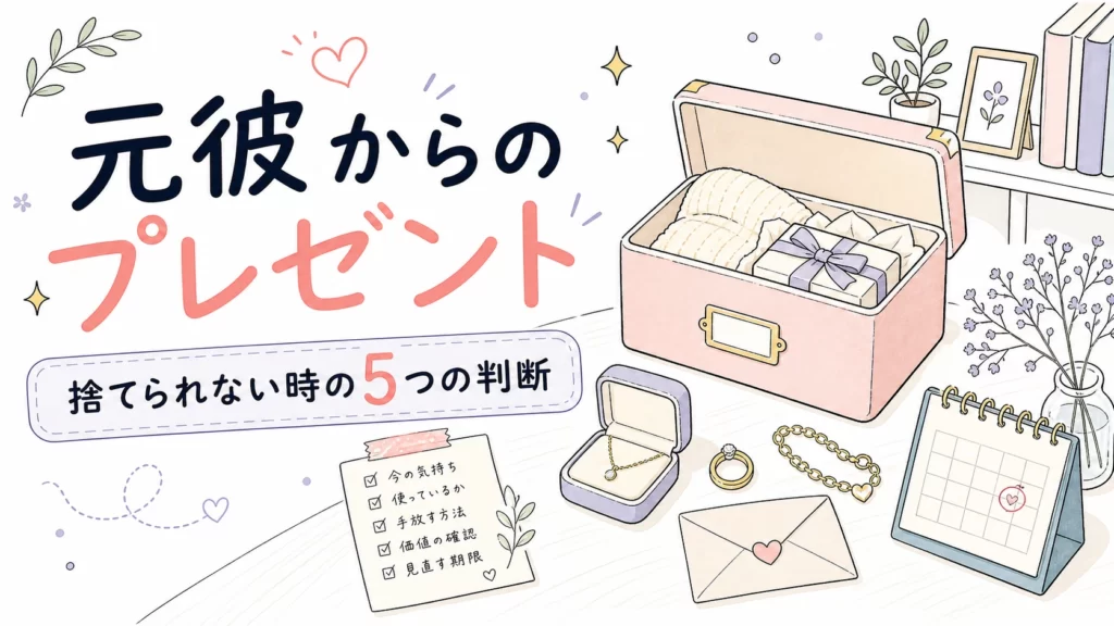 元彼からのプレゼントが捨てられない時の5つの判断の手描きイラスト
